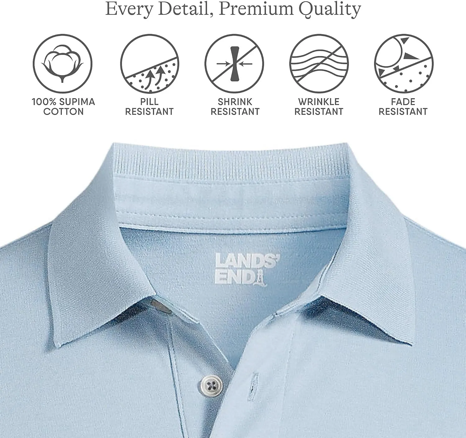 Lands' End Men's Short Sleeve American-Grown Supima Cotton Polo Shirt