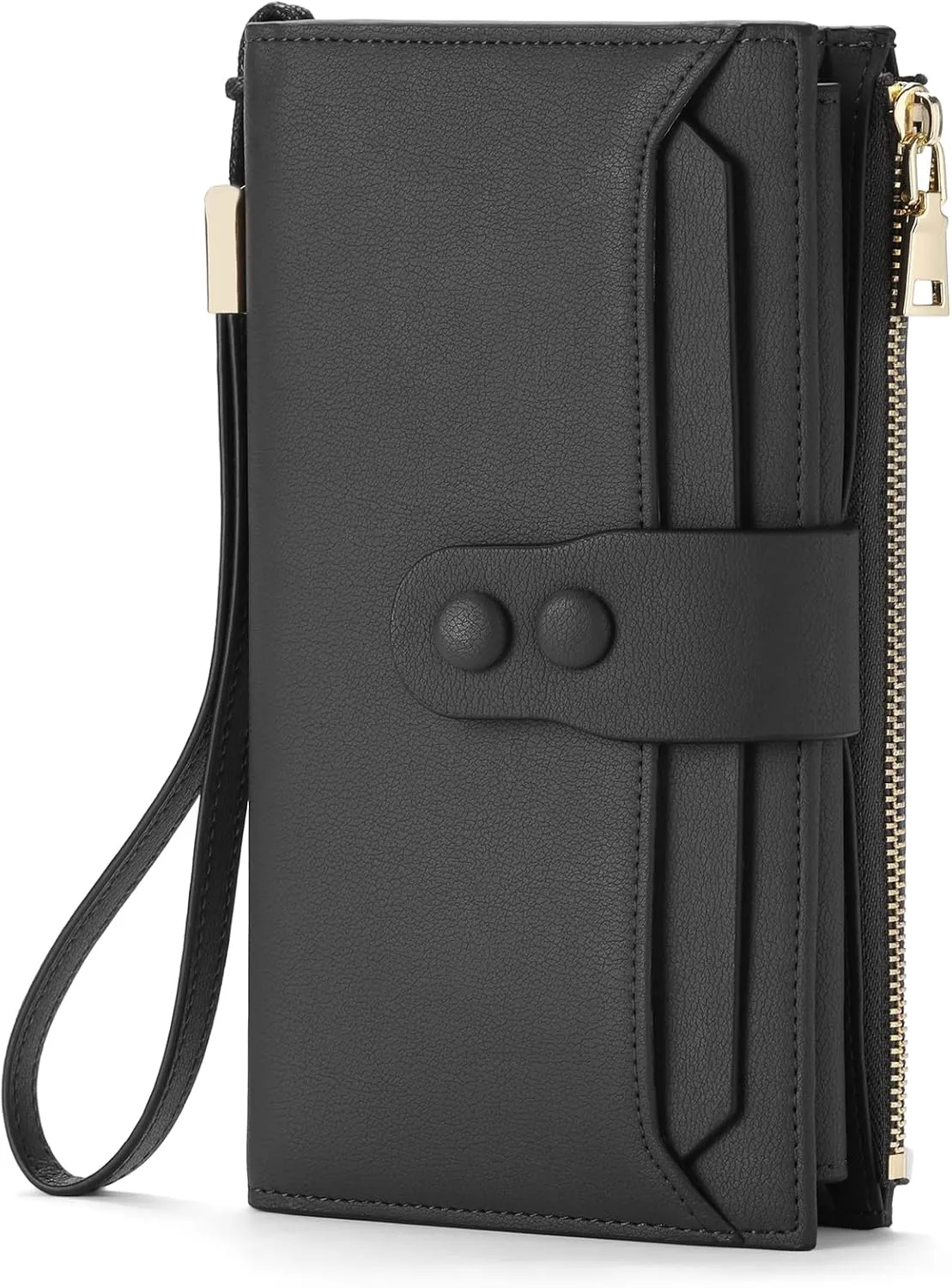 Large Genuine Leather Wallet for Women RFID Blocking Multi Card Organizer Wristlet Clutch (Dark Gray)