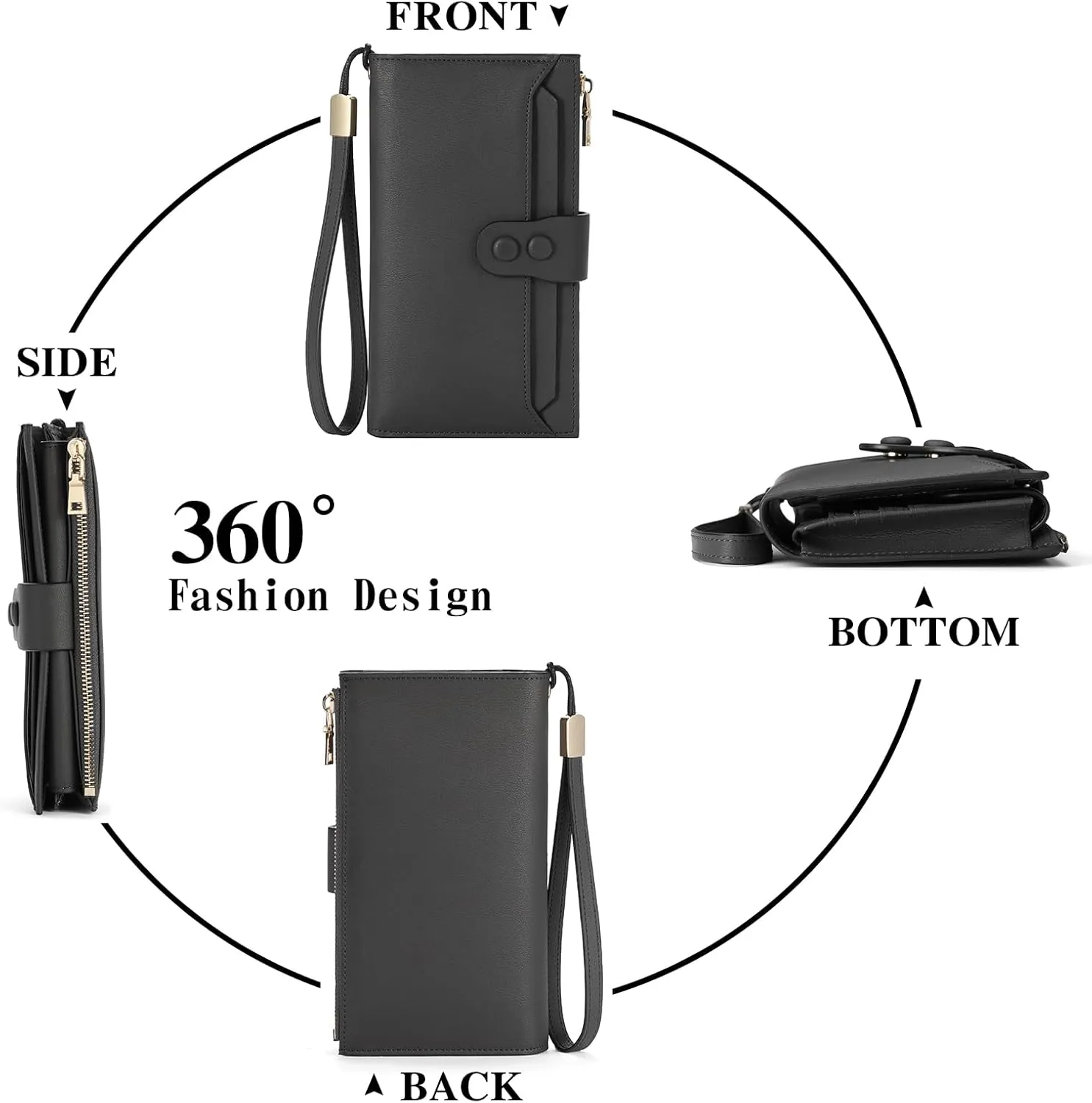 Large Genuine Leather Wallet for Women RFID Blocking Multi Card Organizer Wristlet Clutch (Dark Gray)