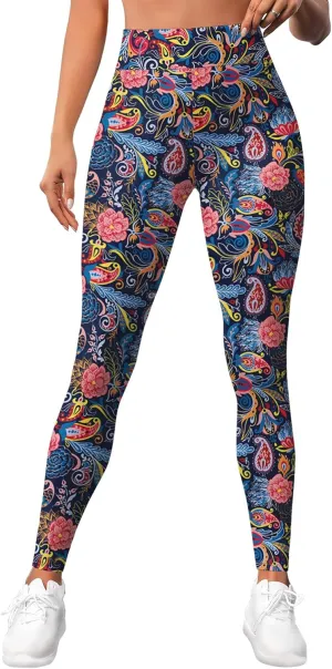 Leggings for Women Funny Printed Gym Womens Yoga Pants Floral Legging Flower Prints, Small