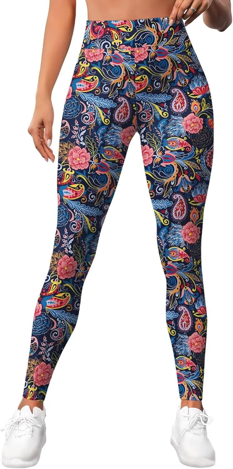 Leggings for Women Funny Printed Gym Womens Yoga Pants Floral Legging Flower Prints, Small