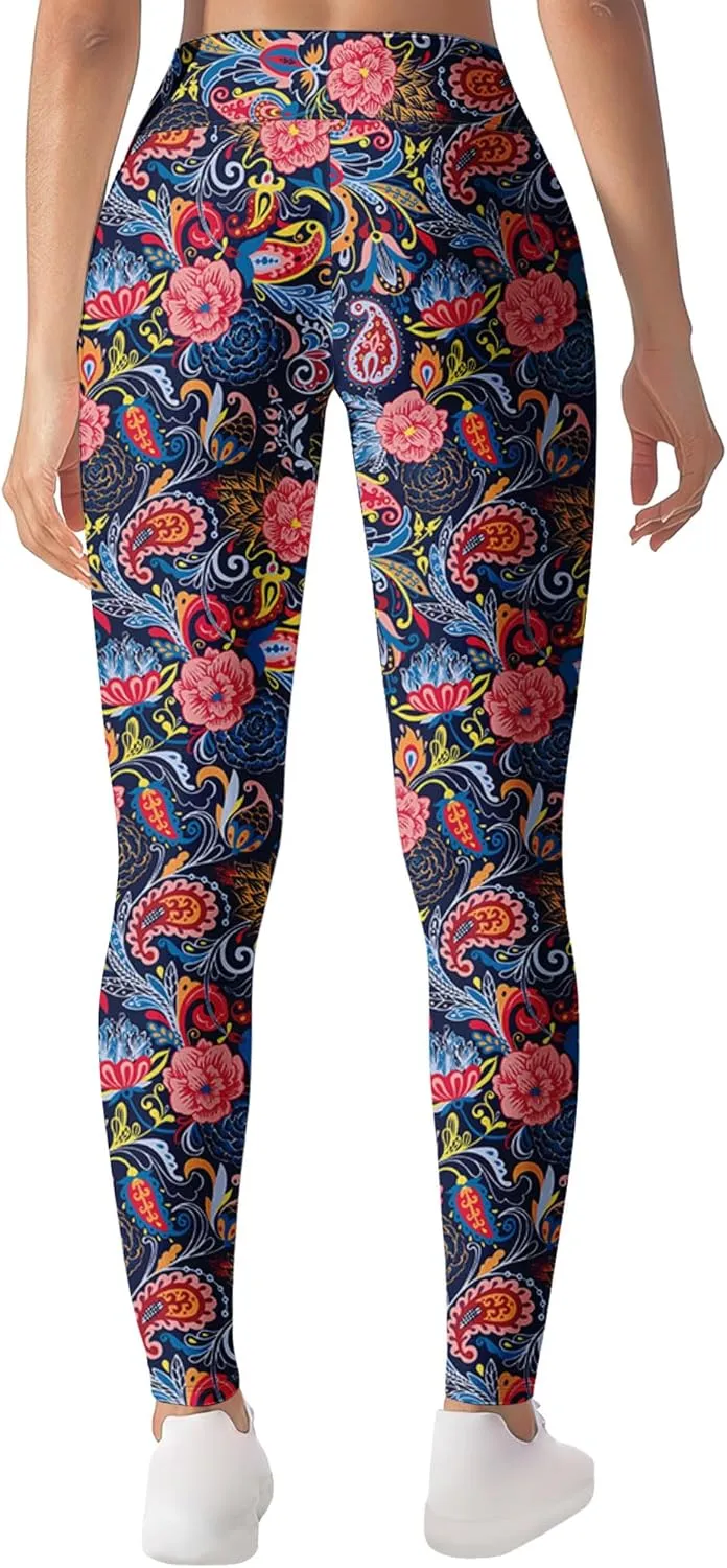 Leggings for Women Funny Printed Gym Womens Yoga Pants Floral Legging Flower Prints, Small