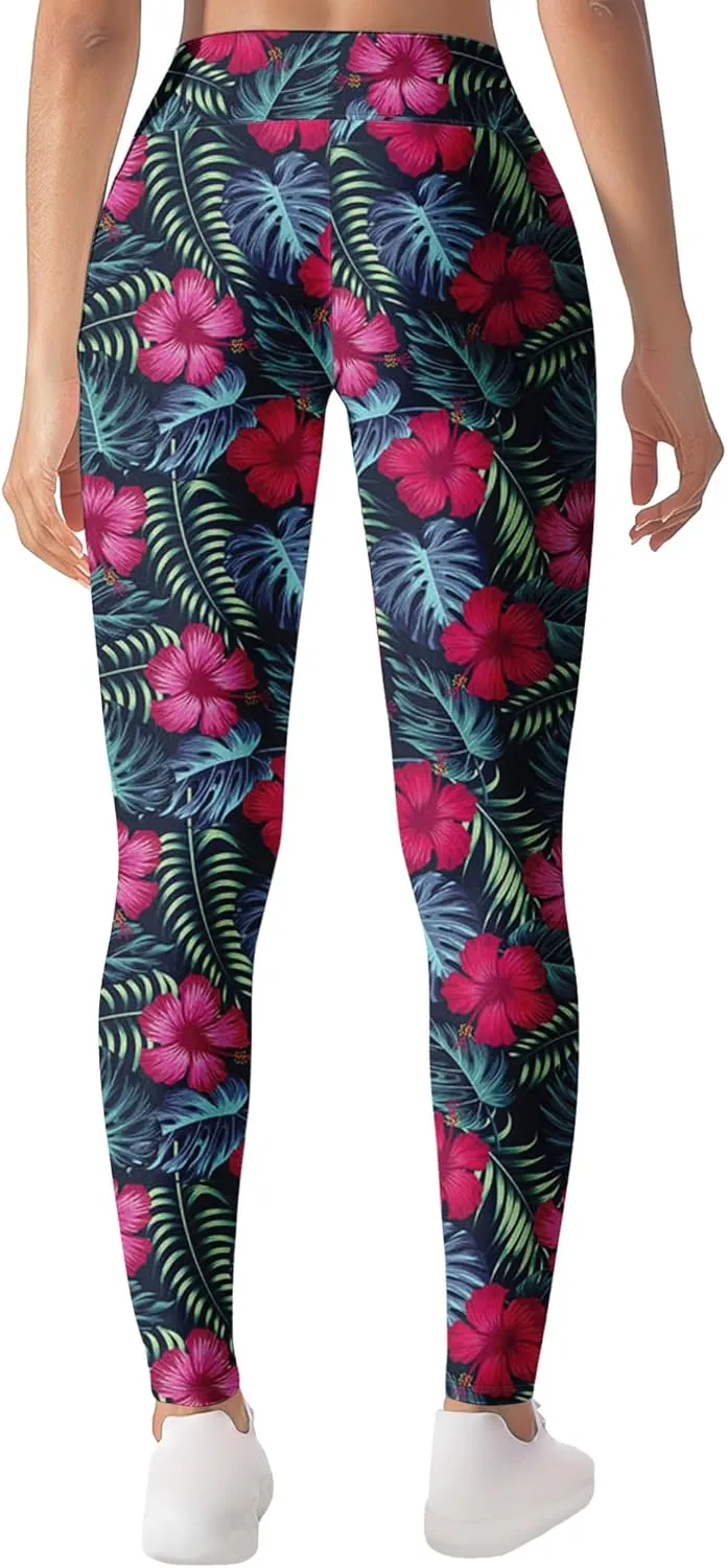 Leggings for Women Funny Printed Gym Womens Yoga Pants Floral Legging Tropical Athletic Pant