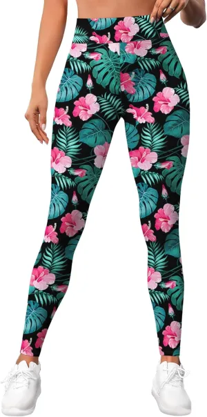 Leggings for Women Funny Printed Gym Womens Yoga Pants Floral Legging Tropical Athletic Pant