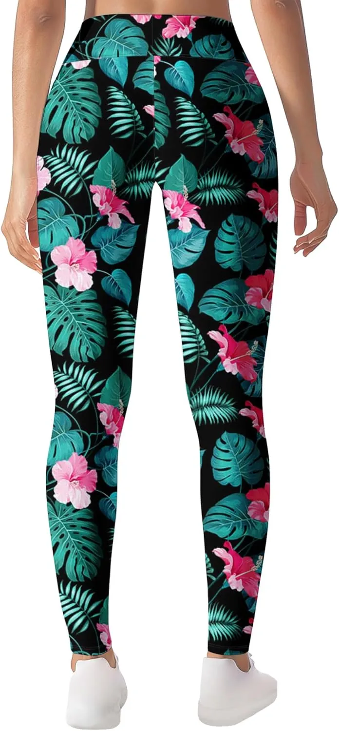 Leggings for Women Funny Printed Gym Womens Yoga Pants Floral Legging Tropical Athletic Pant