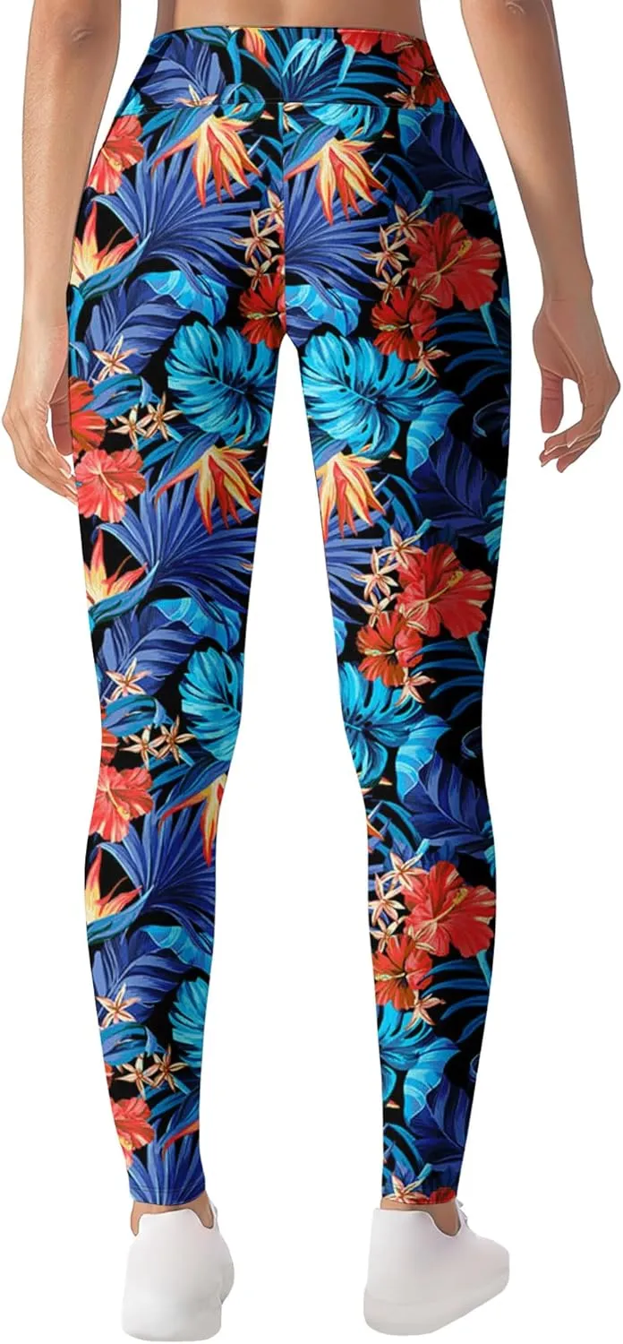 Leggings for Women Funny Printed Gym Womens Yoga Pants Floral Legging Tropical Athletic Pant