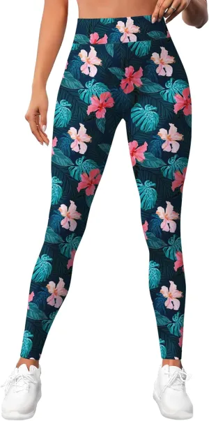 Leggings for Women Funny Printed Gym Womens Yoga Pants Floral Legging Tropical Athletic Pant
