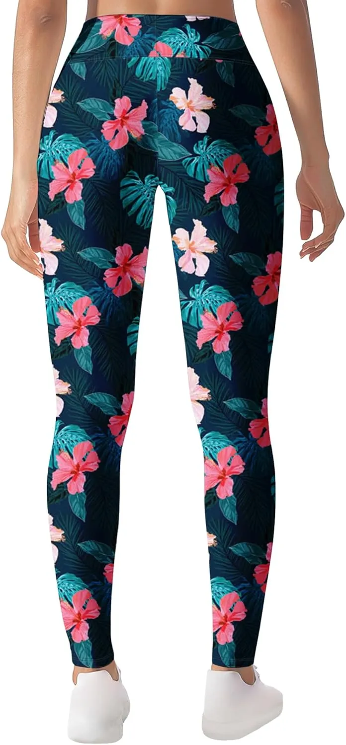 Leggings for Women Funny Printed Gym Womens Yoga Pants Floral Legging Tropical Athletic Pant