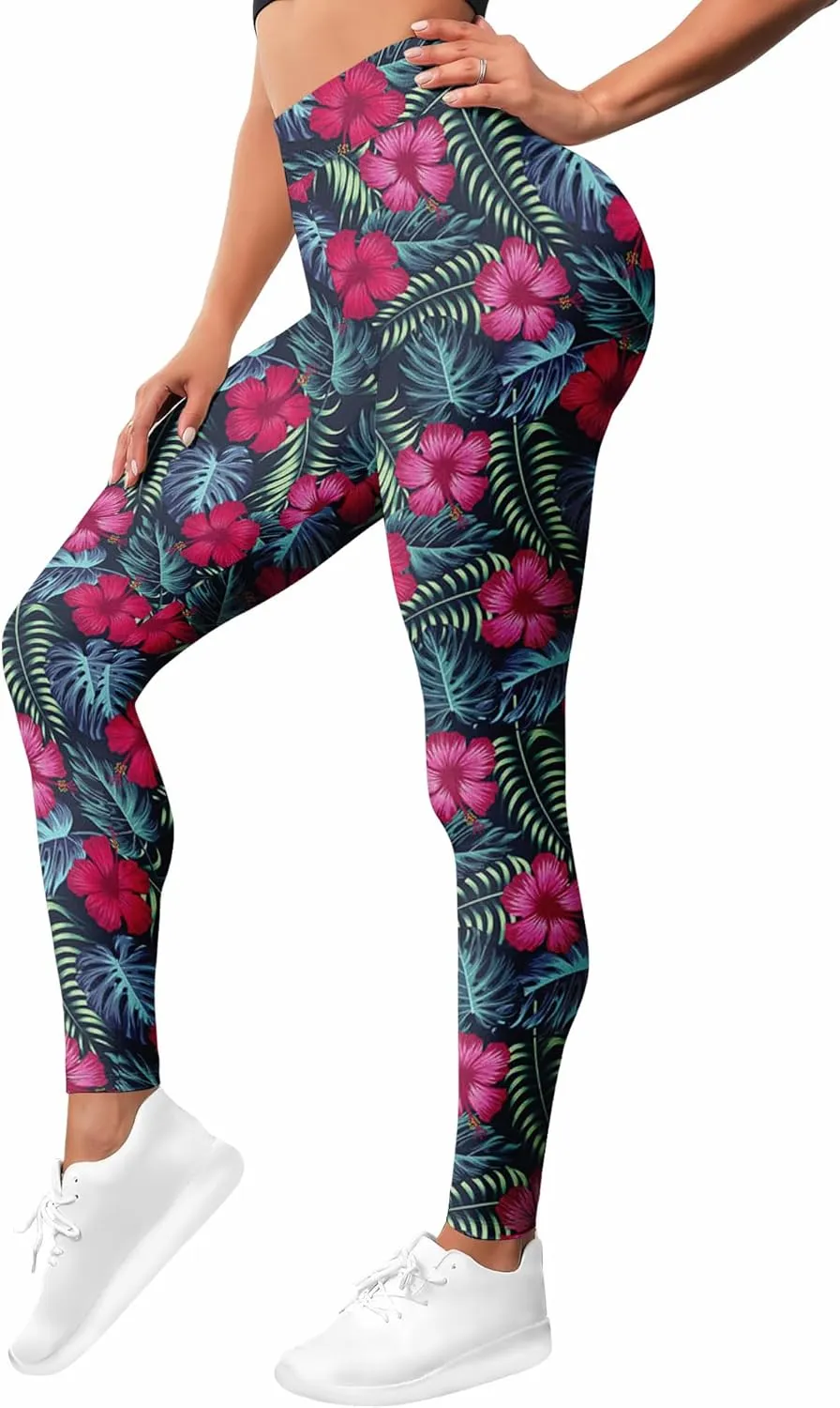 Leggings for Women Funny Printed Gym Womens Yoga Pants Floral Legging Tropical Athletic Pant
