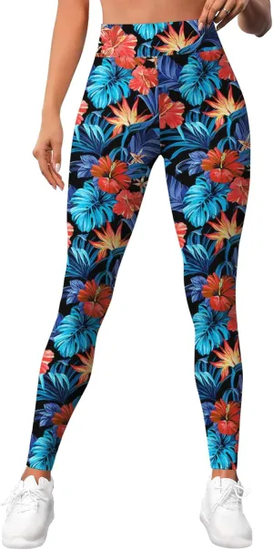 Leggings for Women Funny Printed Gym Womens Yoga Pants Floral Legging Tropical Athletic Pant