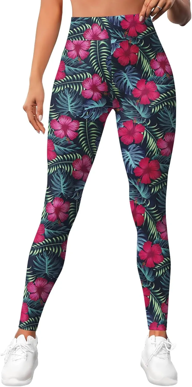 Leggings for Women Funny Printed Gym Womens Yoga Pants Floral Legging Tropical Athletic Pant