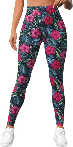 Leggings for Women Funny Printed Gym Womens Yoga Pants Floral Legging Tropical Athletic Pant