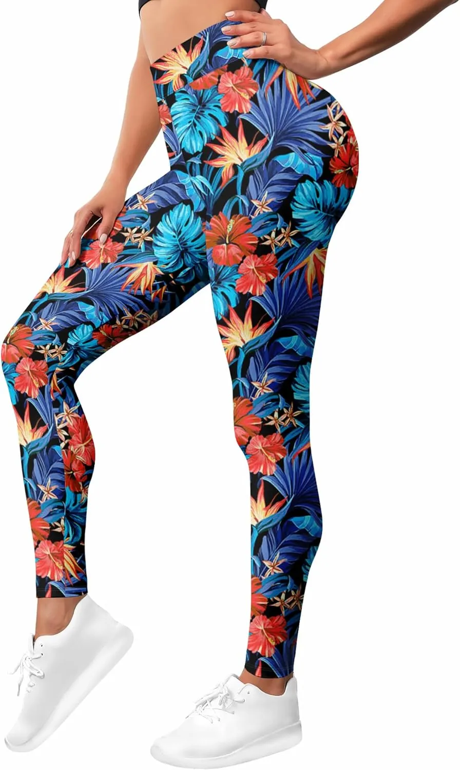 Leggings for Women Funny Printed Gym Womens Yoga Pants Floral Legging Tropical Athletic Pant