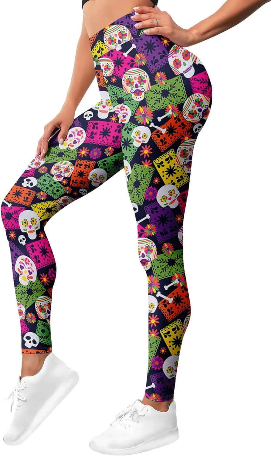 Leggings for Women Printed Funny Gym Womens Yoga Pants Sugar Skull Legging Skull Athletic Pant