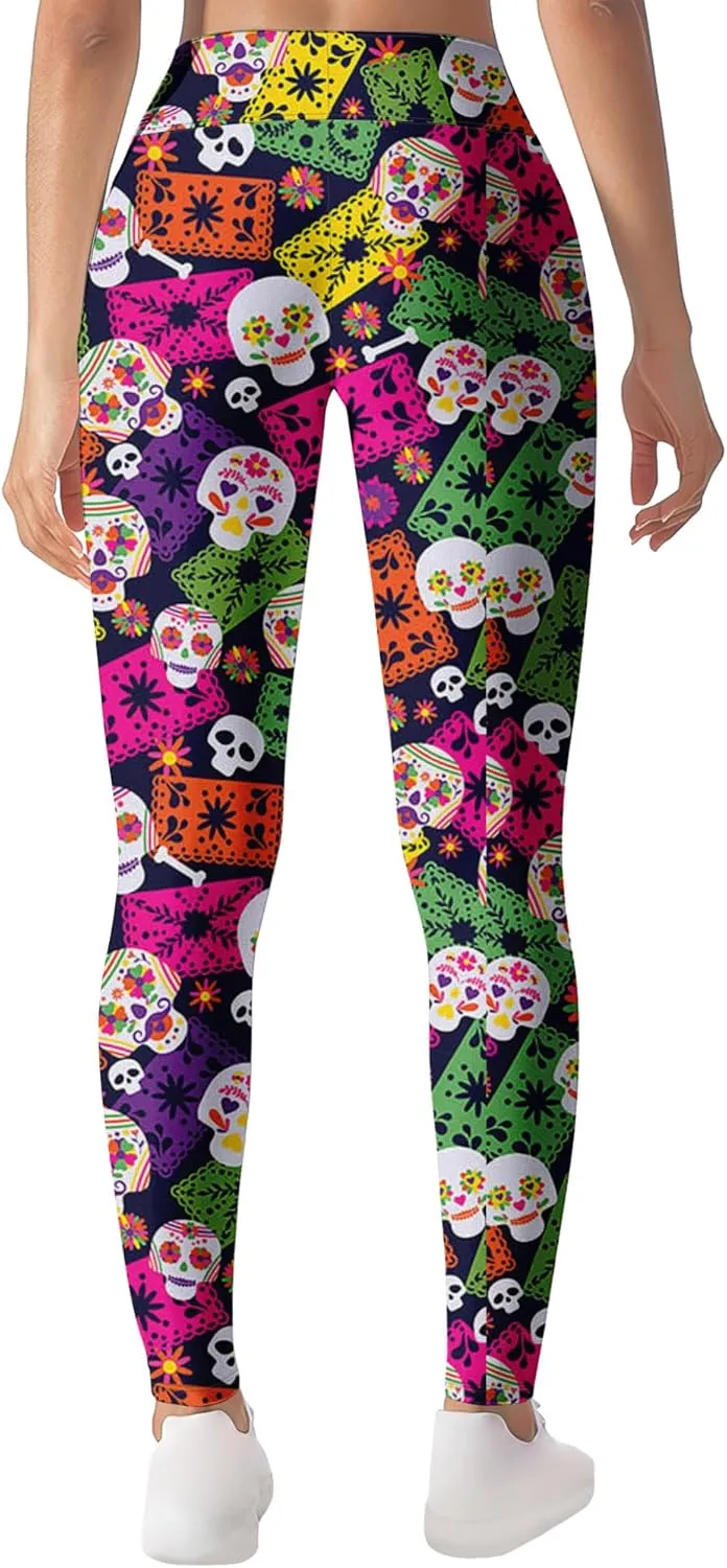 Leggings for Women Printed Funny Gym Womens Yoga Pants Sugar Skull Legging Skull Athletic Pant