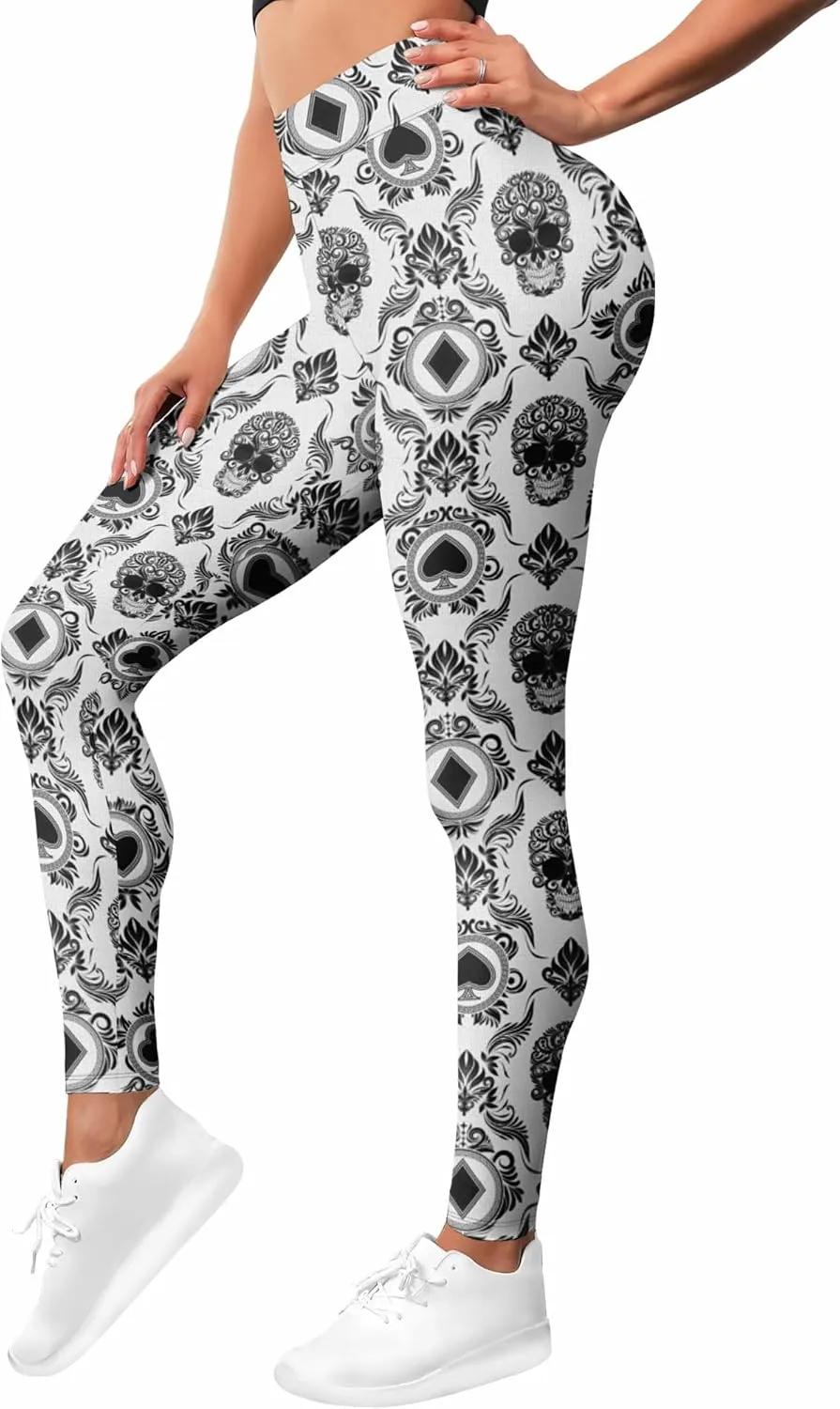 Leggings for Women Printed Funny Gym Womens Yoga Pants Sugar Skull Legging Skull Athletic Pant