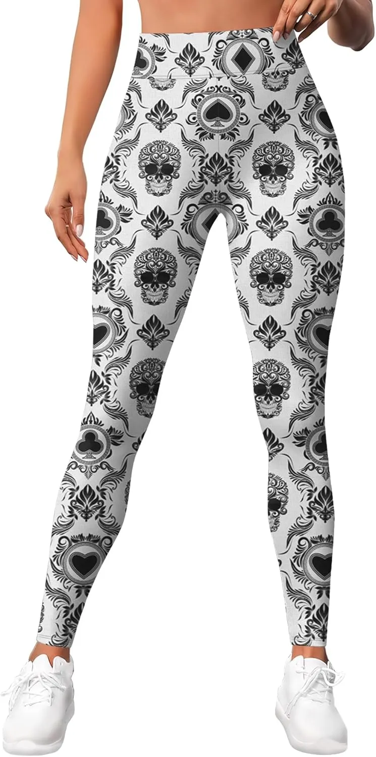 Leggings for Women Printed Funny Gym Womens Yoga Pants Sugar Skull Legging Skull Athletic Pant