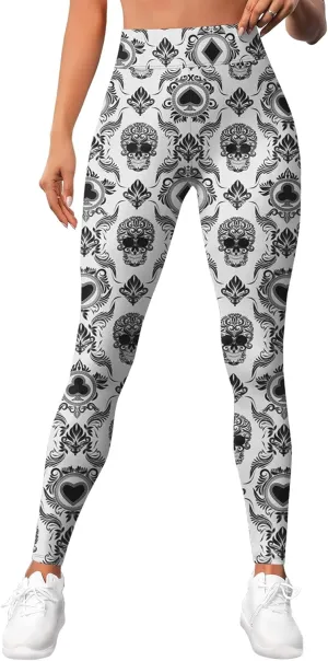 Leggings for Women Printed Funny Gym Womens Yoga Pants Sugar Skull Legging Skull Athletic Pant