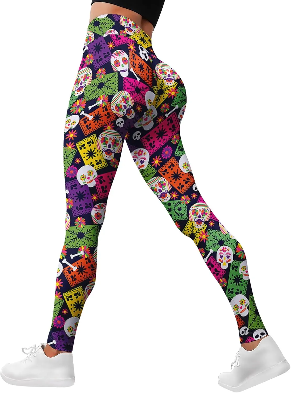 Leggings for Women Printed Funny Gym Womens Yoga Pants Sugar Skull Legging Skull Athletic Pant