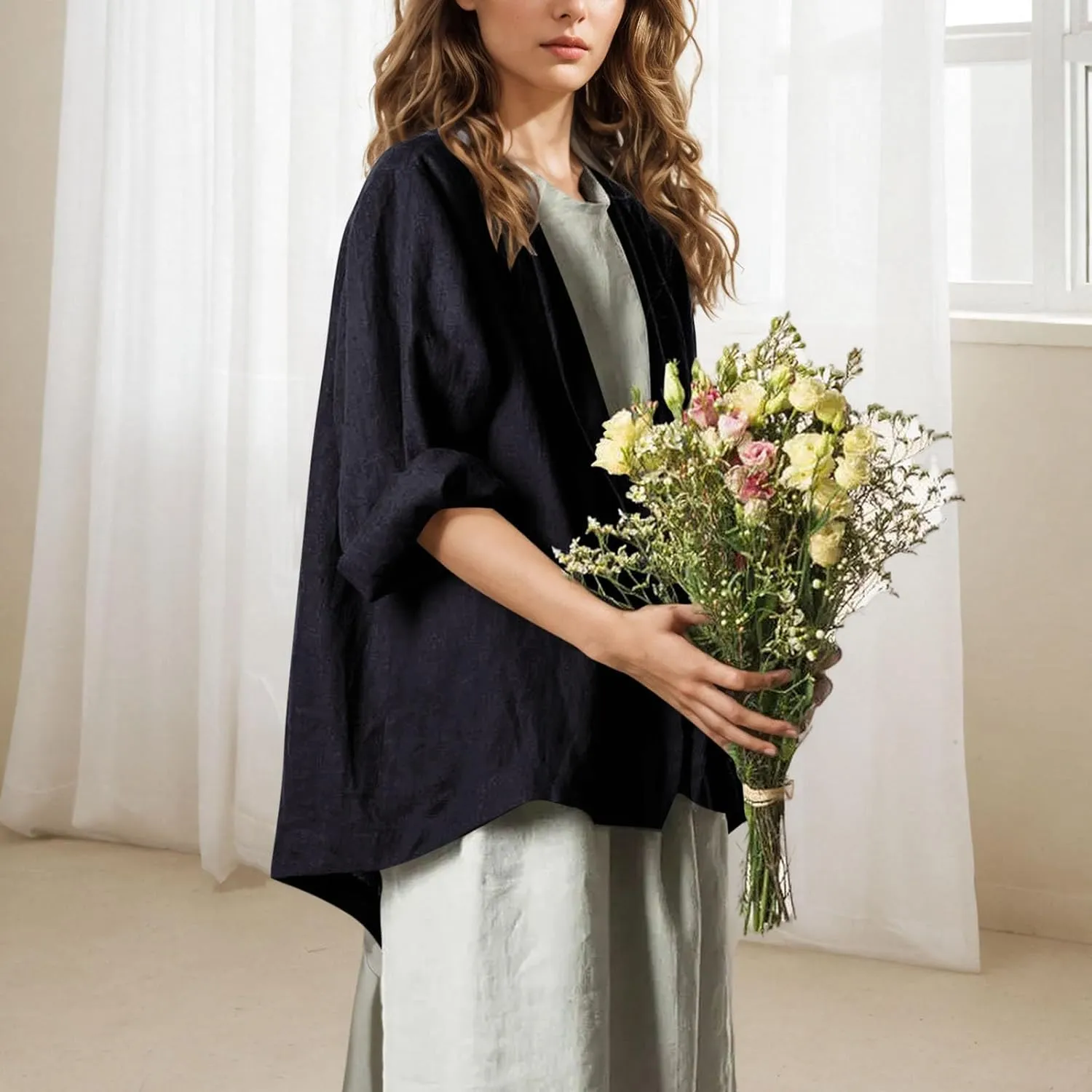 Lightweight Cardigans for Women Loose Long Sleeve Linen Tops 2025 Short Casual Kimonos Summer Spring Loungewear