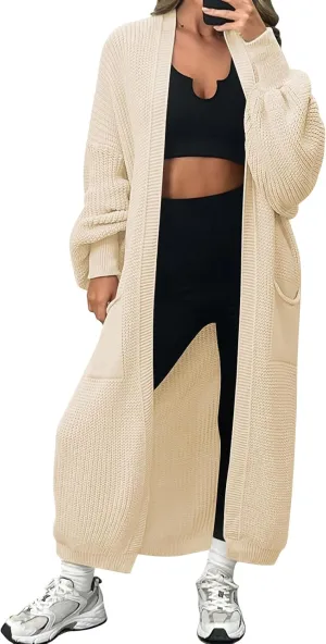 LILLUSORY Women's Oversized Long Cardigan Open Front Duster Sweater with Pockets