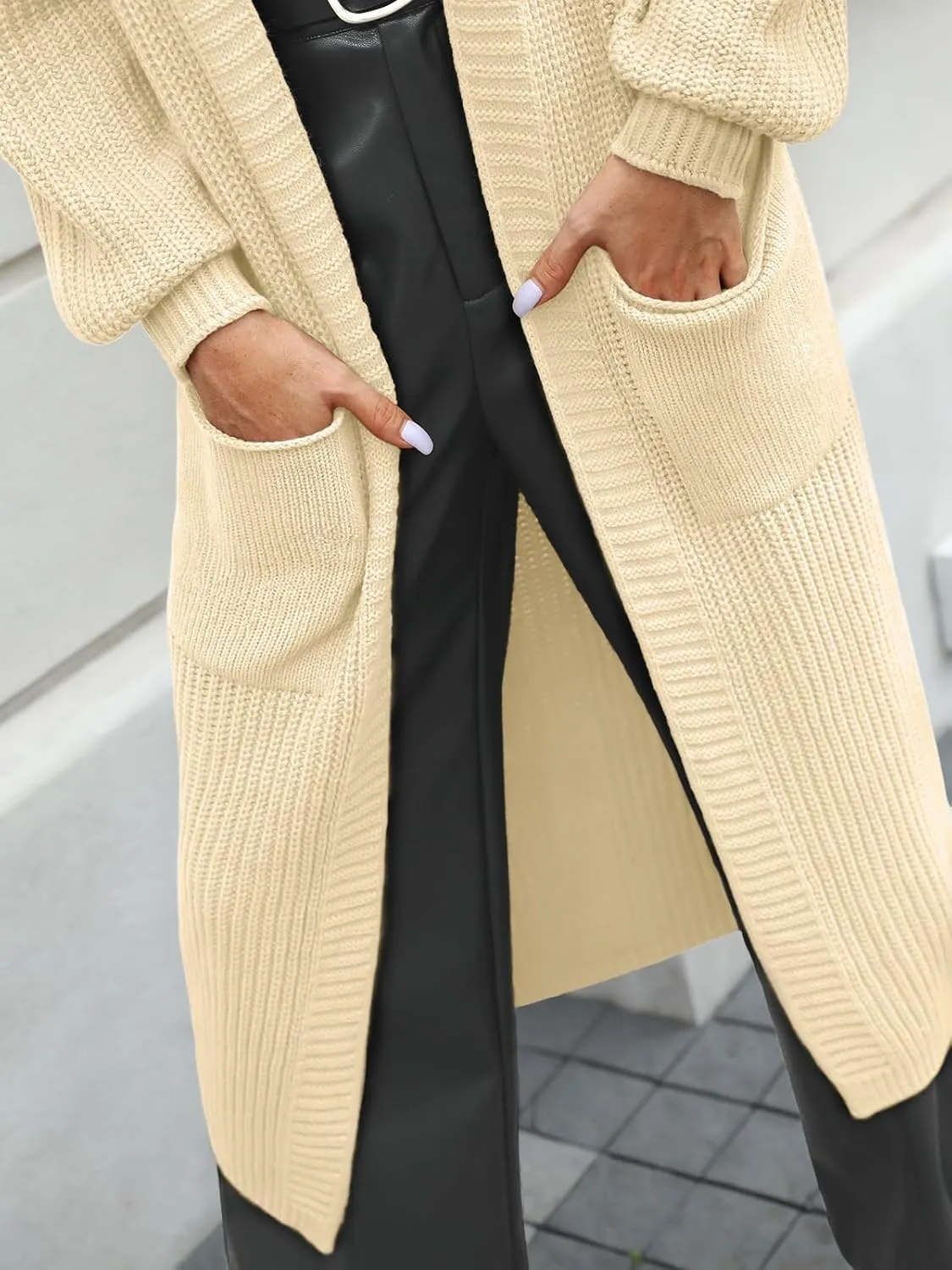 LILLUSORY Women's Oversized Long Cardigan Open Front Duster Sweater with Pockets