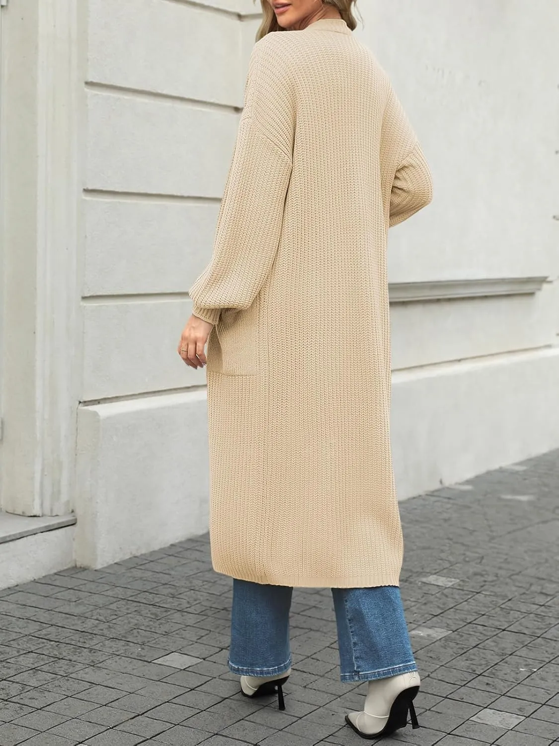LILLUSORY Women's Oversized Long Cardigan Open Front Duster Sweater with Pockets