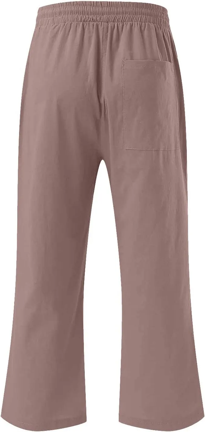 Linen Capri Pants for Women Casual 2025 Summer Drawstring High Waist Lounge Trouser with Pocket Plus Size Resort Wear