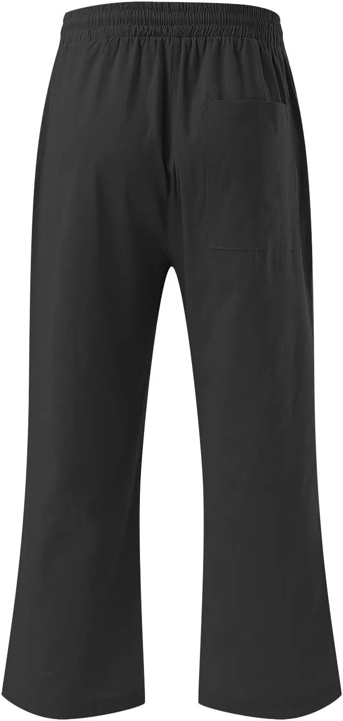 Linen Capri Pants for Women Casual 2025 Summer Drawstring High Waist Lounge Trouser with Pocket Plus Size Resort Wear