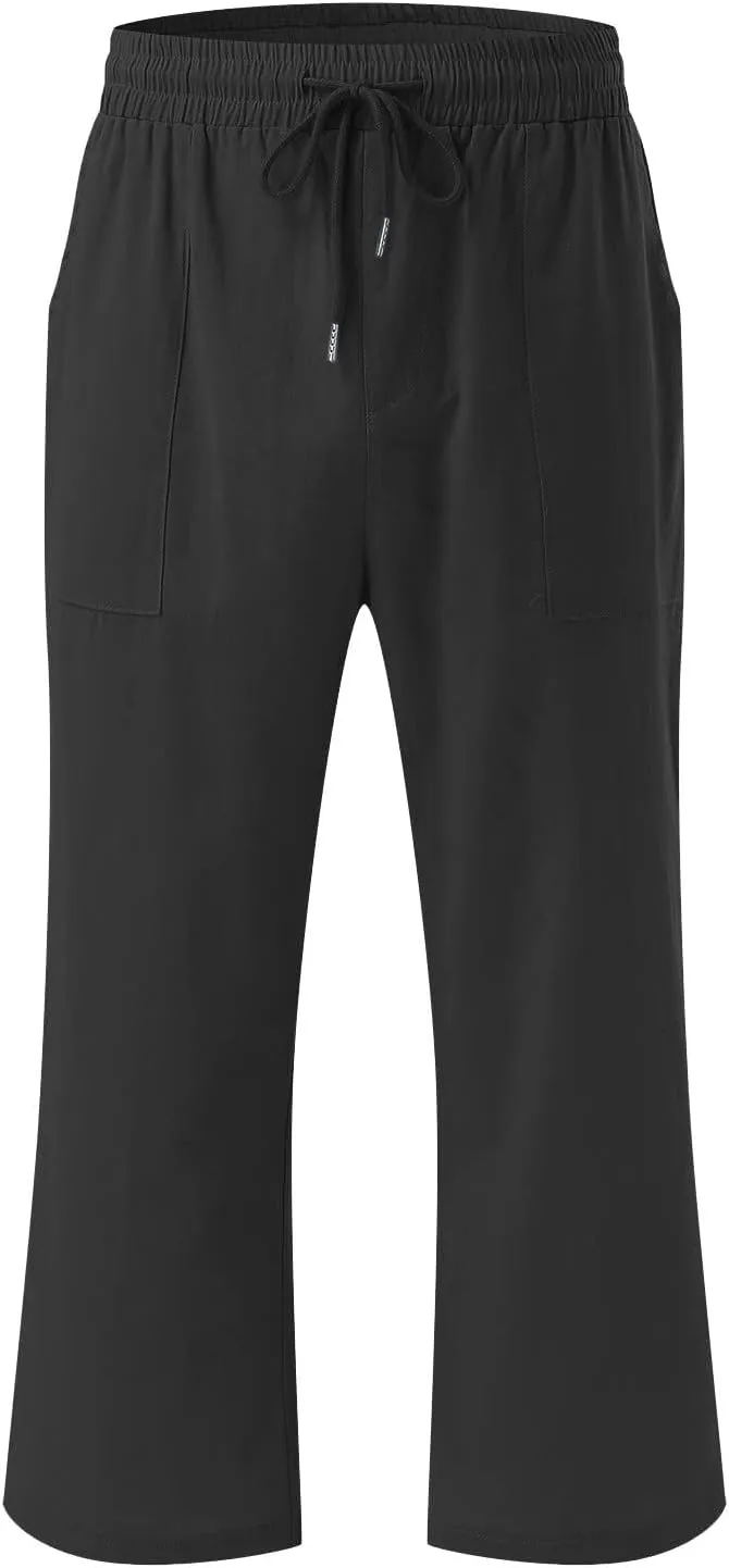 Linen Capri Pants for Women Casual 2025 Summer Drawstring High Waist Lounge Trouser with Pocket Plus Size Resort Wear