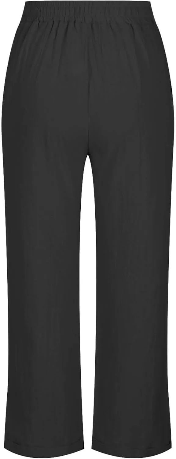 Linen Pants Women Drawstring Elastic High Waisted Capri Trousers Baggy Lightweight Summer Vacation Outfits