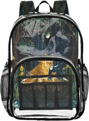 Lioness Cub Jungle Green School Backpacks, Clear Plastic Bag, Kid Backpack, Clear Bookbag