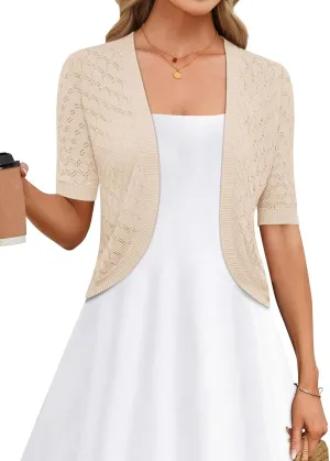 LOMON Womens Cropped Cardigan Short Sleeve Bolero Shrug Sweater Open Front Lightweight