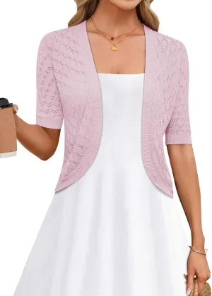 LOMON Womens Cropped Cardigan Short Sleeve Bolero Shrug Sweater Open Front Lightweight