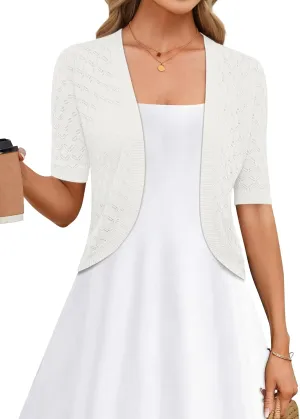 LOMON Womens Cropped Cardigan Short Sleeve Bolero Shrug Sweater Open Front Lightweight