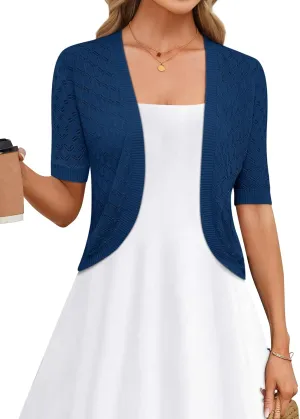 LOMON Womens Cropped Cardigan Short Sleeve Bolero Shrug Sweater Open Front Lightweight