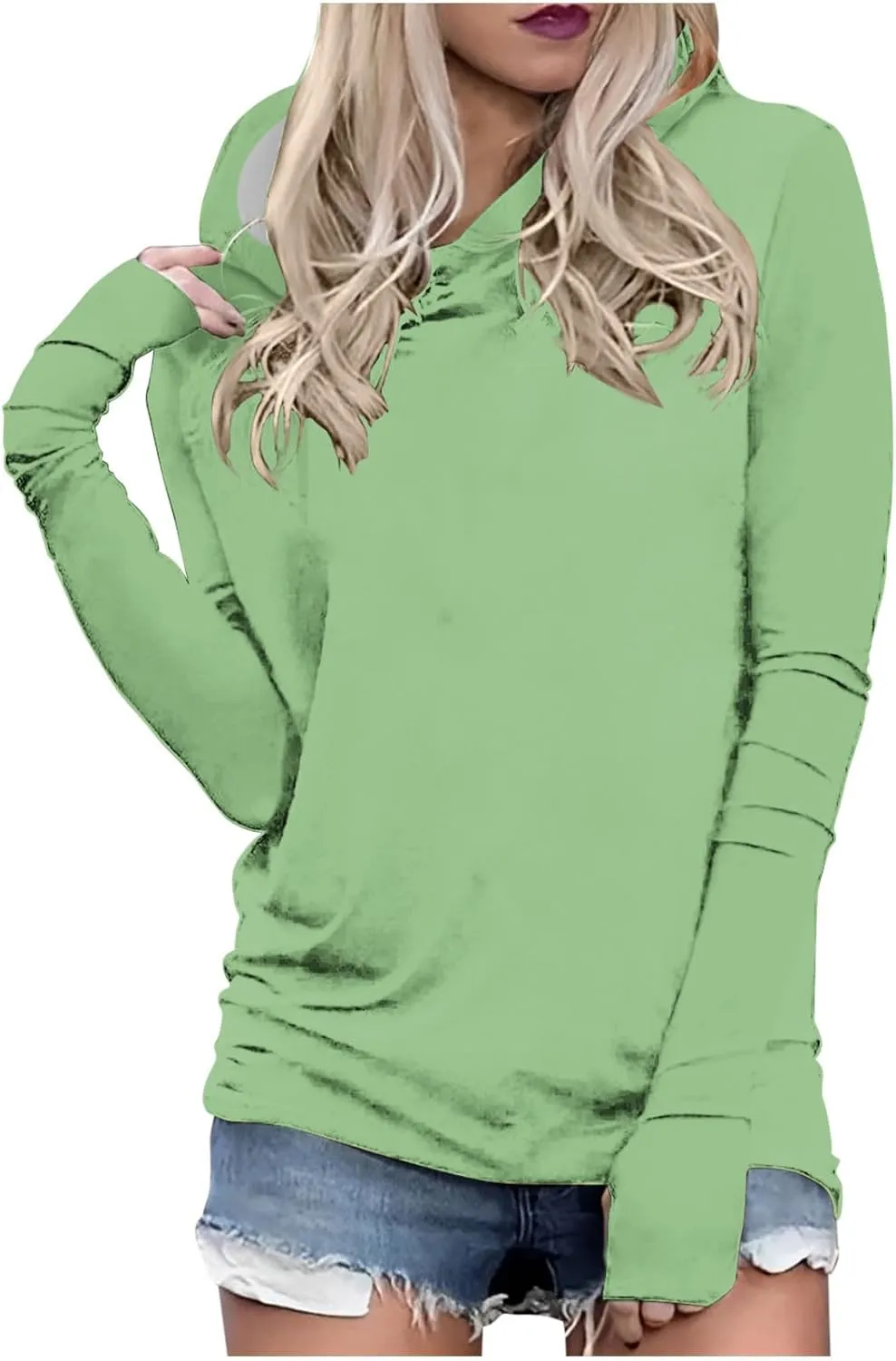 Long Sleeve Shirts for Women Comfy Baggy Oversized Pullover Tops with Thumb Holes Hoodies Solid Color Tunic Blouses