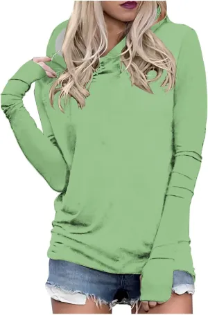 Long Sleeve Shirts for Women Comfy Baggy Oversized Pullover Tops with Thumb Holes Hoodies Solid Color Tunic Blouses