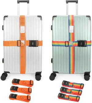 Luggage Straps Suitcase Belt 3 Pack Adjustable Length with Lock and Information Card Suitable for Suitcase Within 34 Inch Orange