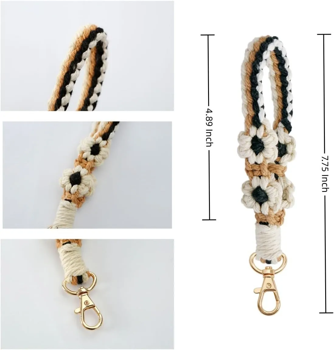 Macrame Keychain Lanyards for Keys Handmade Wristlet Keychain Flower keychain Key Chain Car Keys Keychain for Women