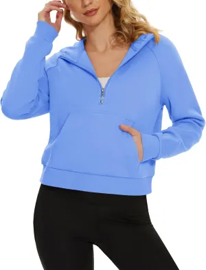 MAGCOMSEN Women's Half Zip Cropped Sweatshirts Fleece Lined Hoodie Quarter Zip Pullover Activewear Sweater with Pockets