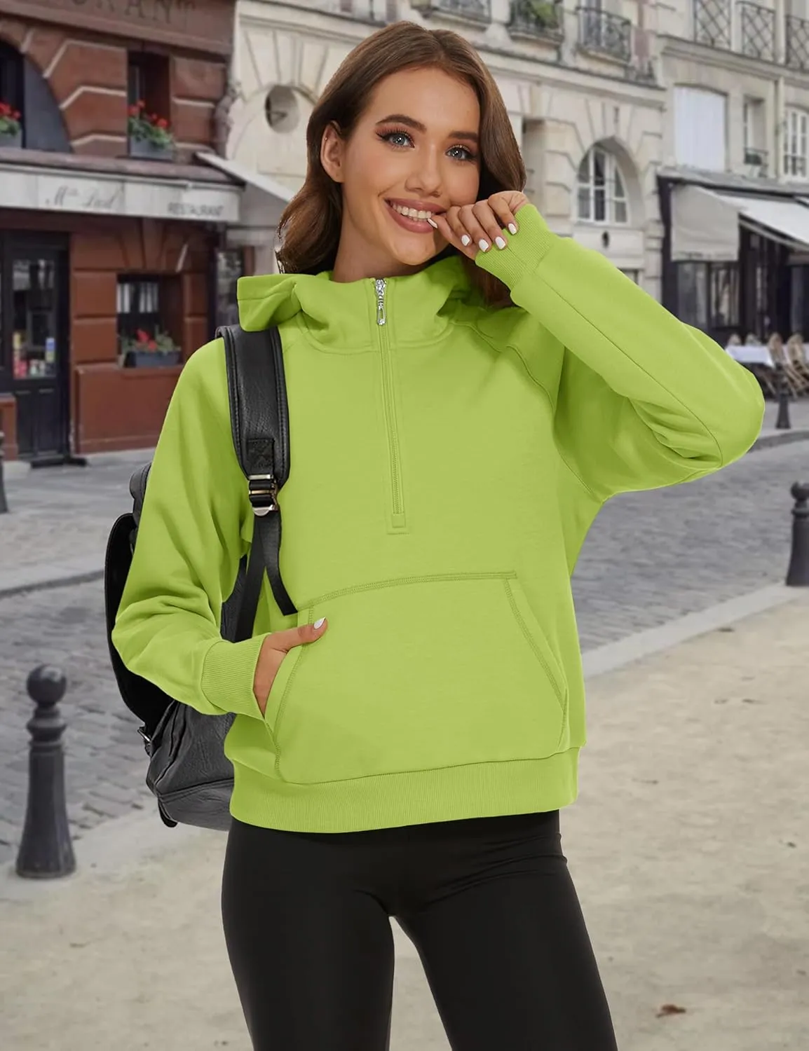 MAGCOMSEN Women's Half Zip Cropped Sweatshirts Fleece Lined Hoodie Quarter Zip Pullover Activewear Sweater with Pockets