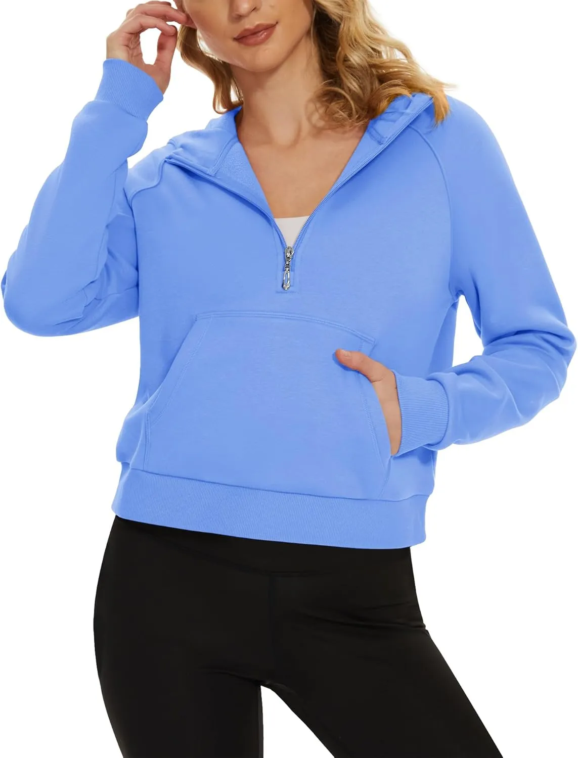 MAGCOMSEN Women's Half Zip Cropped Sweatshirts Fleece Lined Hoodie Quarter Zip Pullover Activewear Sweater with Pockets