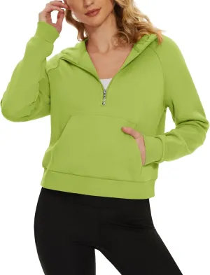 MAGCOMSEN Women's Half Zip Cropped Sweatshirts Fleece Lined Hoodie Quarter Zip Pullover Activewear Sweater with Pockets