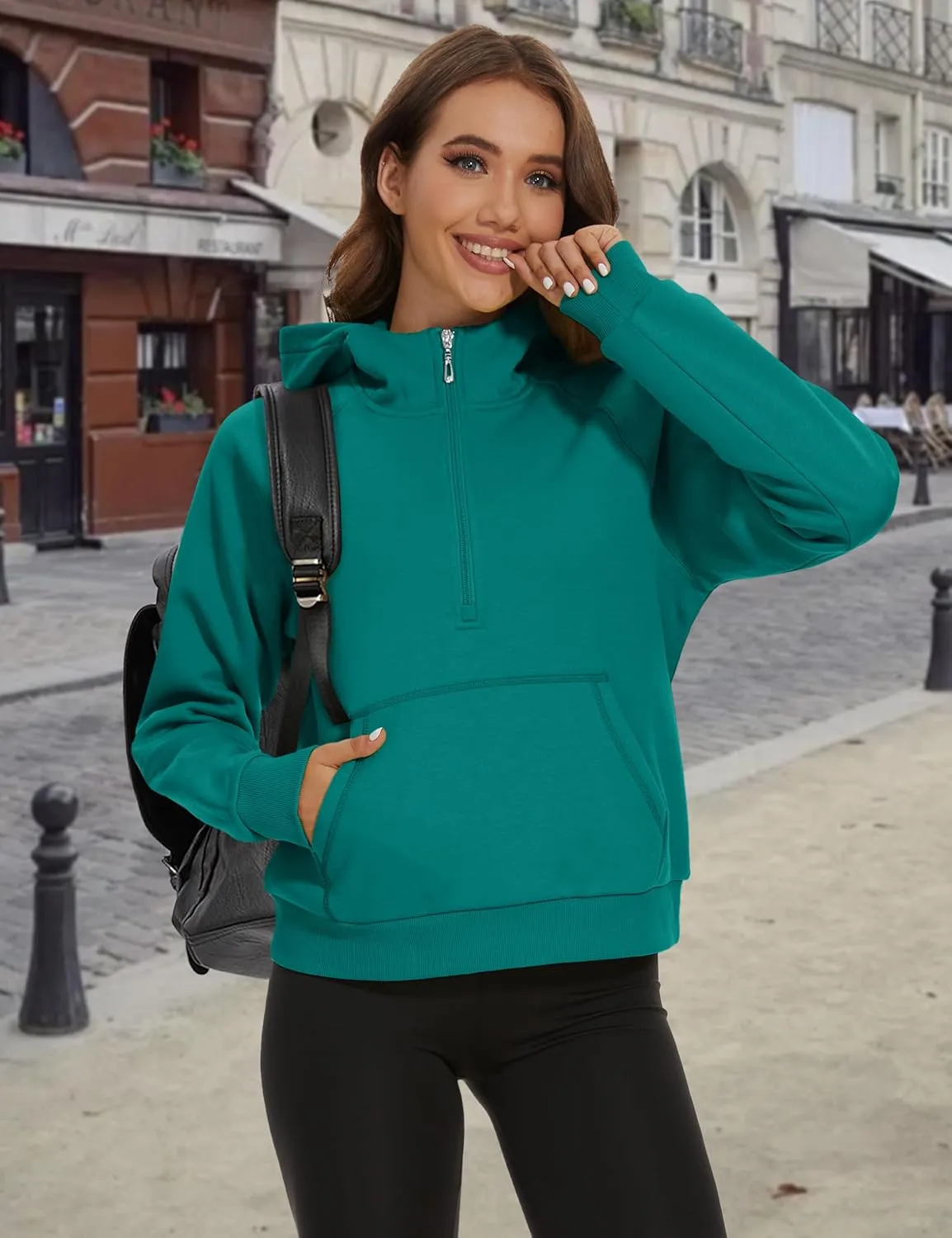 MAGCOMSEN Women's Half Zip Cropped Sweatshirts Fleece Lined Hoodie Quarter Zip Pullover Activewear Sweater with Pockets