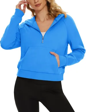 MAGCOMSEN Women's Half Zip Cropped Sweatshirts Fleece Lined Hoodie Quarter Zip Pullover Activewear Sweater with Pockets