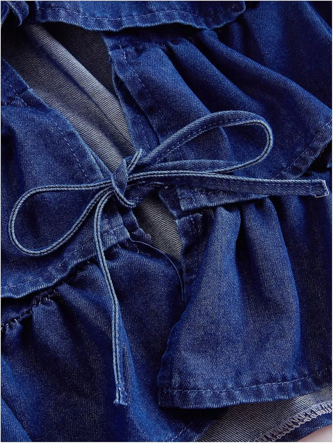 MakeMeChic Women's Denim Vest Bow Tie Front Ruffle Tiered Sleeveless Vests