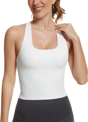 MathCat Ribbed Workout Tank Tops for Women with Built in Bra Tanks Sleeveless Athletic Vests Racerback Casual Yoga