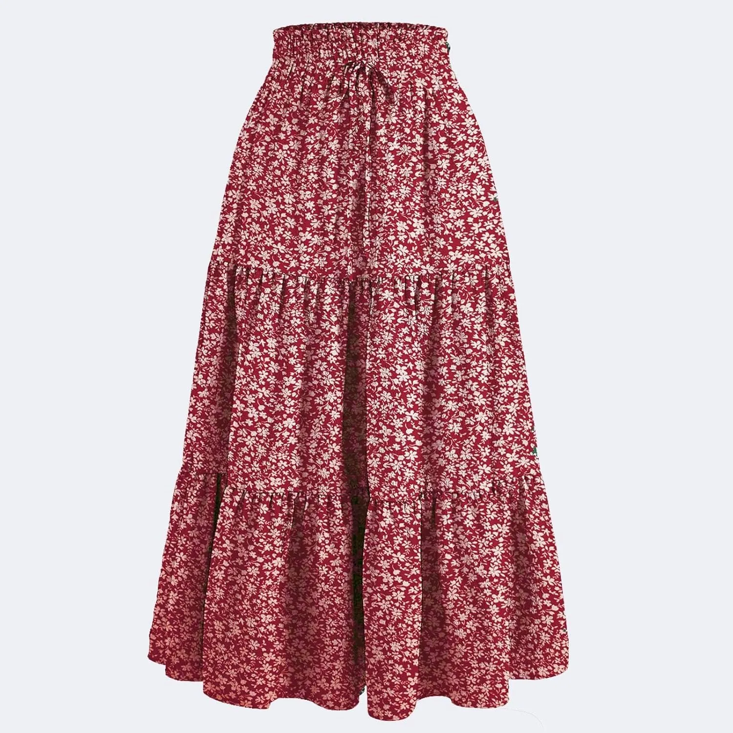 Maxi Skirt for Women Boho Long Beach Skirts Summer Spring Floral High Waisted Elastic Tiered Swing Skirt