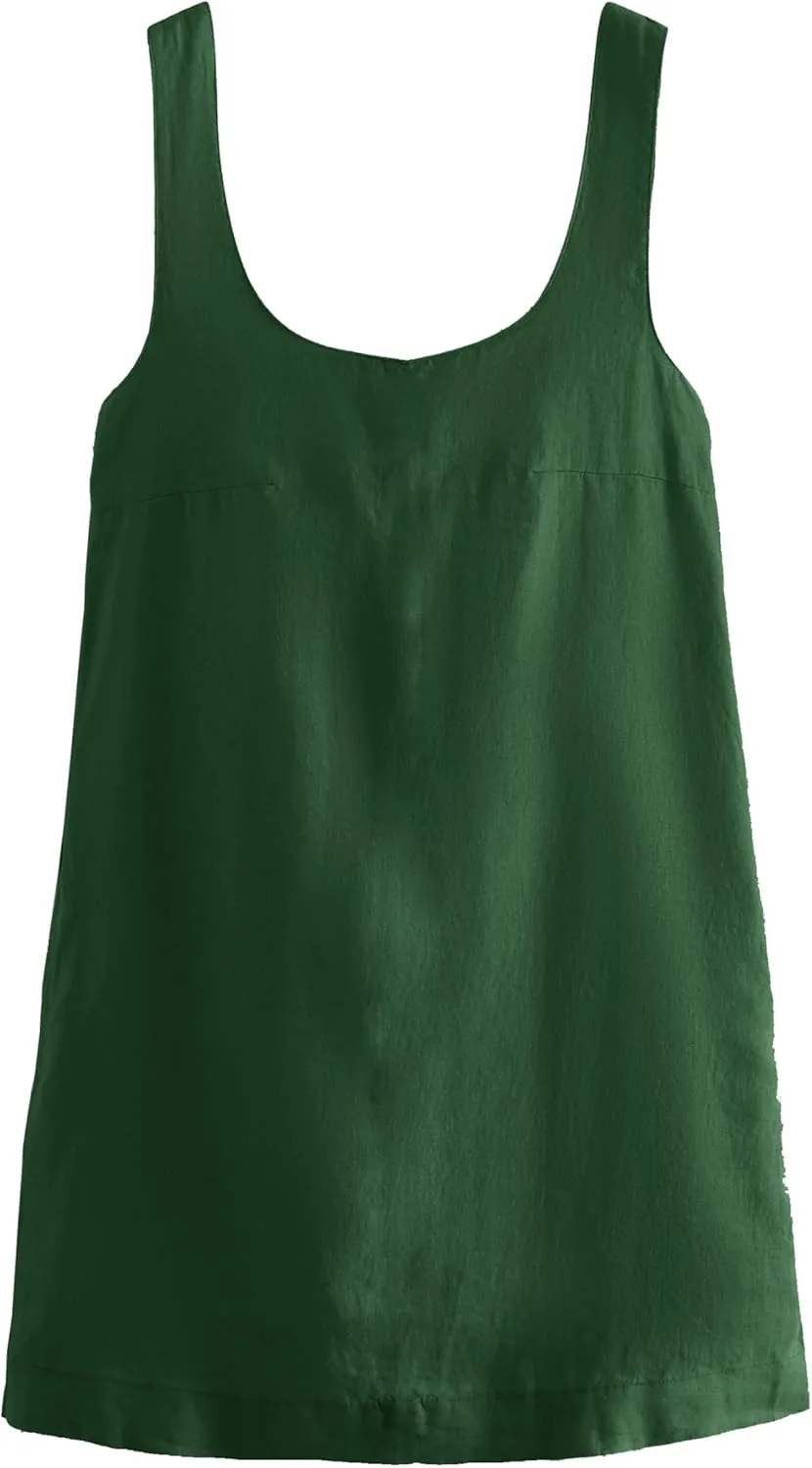 Melliflo Bow Cotton Linen Mini Dress Crew Neck Sleeveless Backless Tank Dress with Pockets Summer Cute Short Beach Sundress